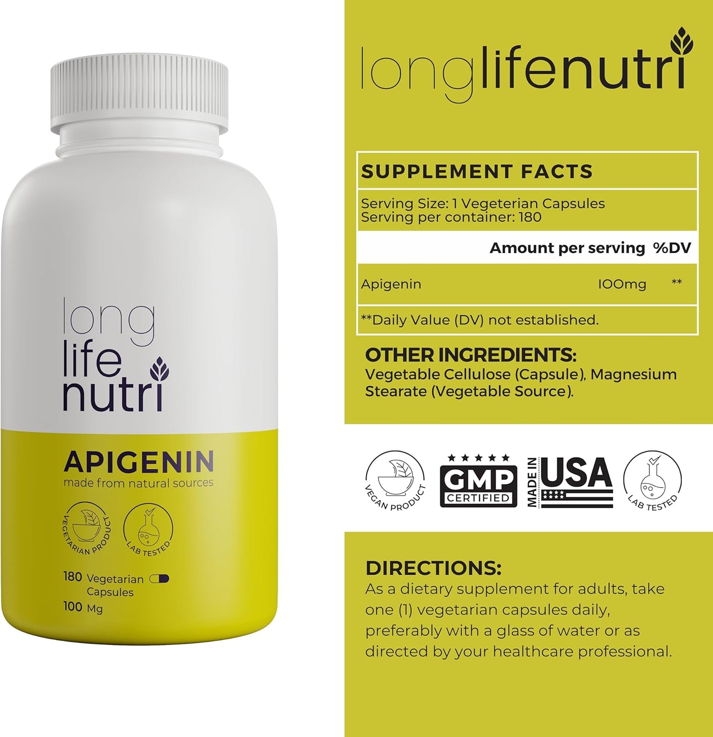 Apigenin Supplement  180 Vegetarian Capsules