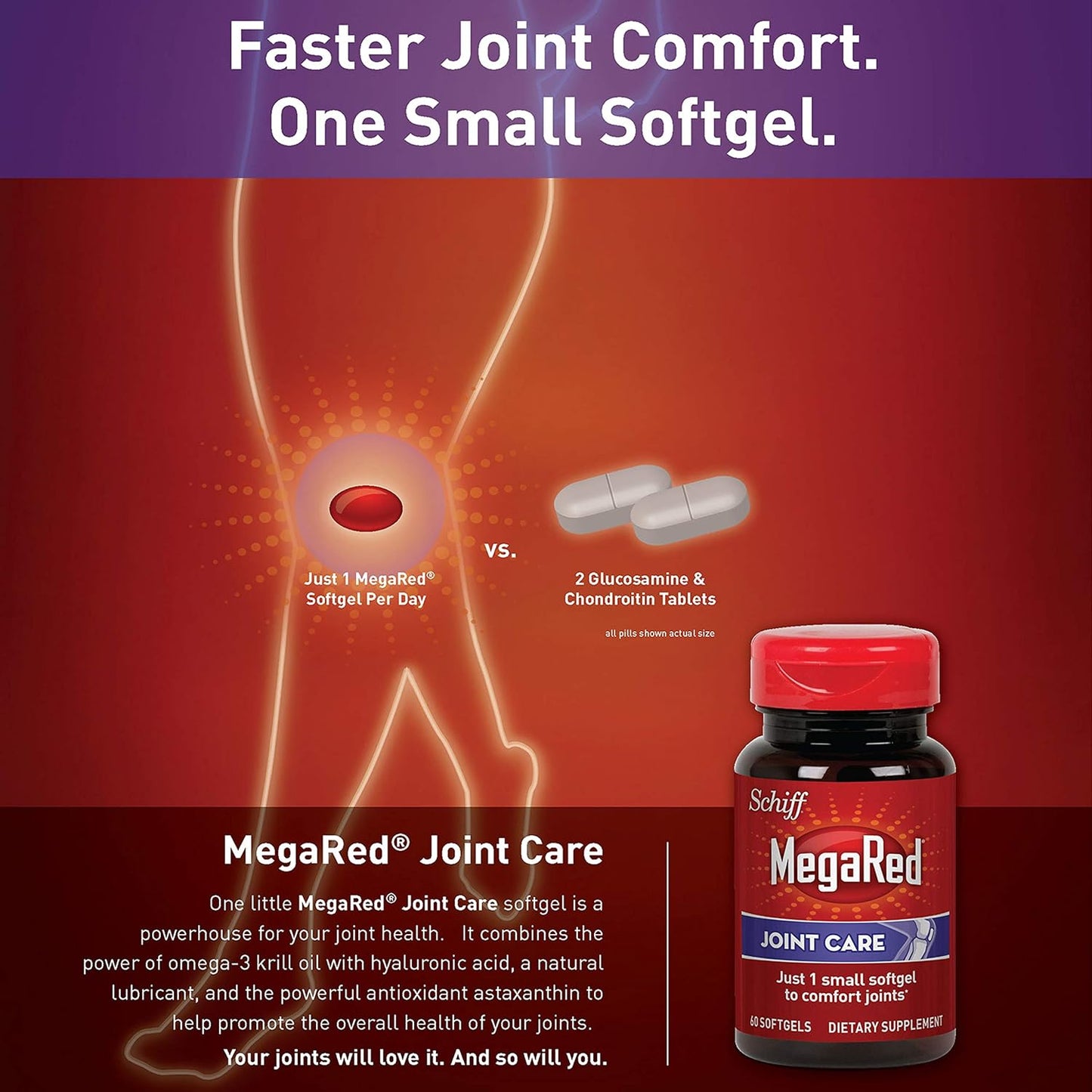 MegaRed Omega-3 Krill Oil and Joint Supplement Joint Care 60 softgels