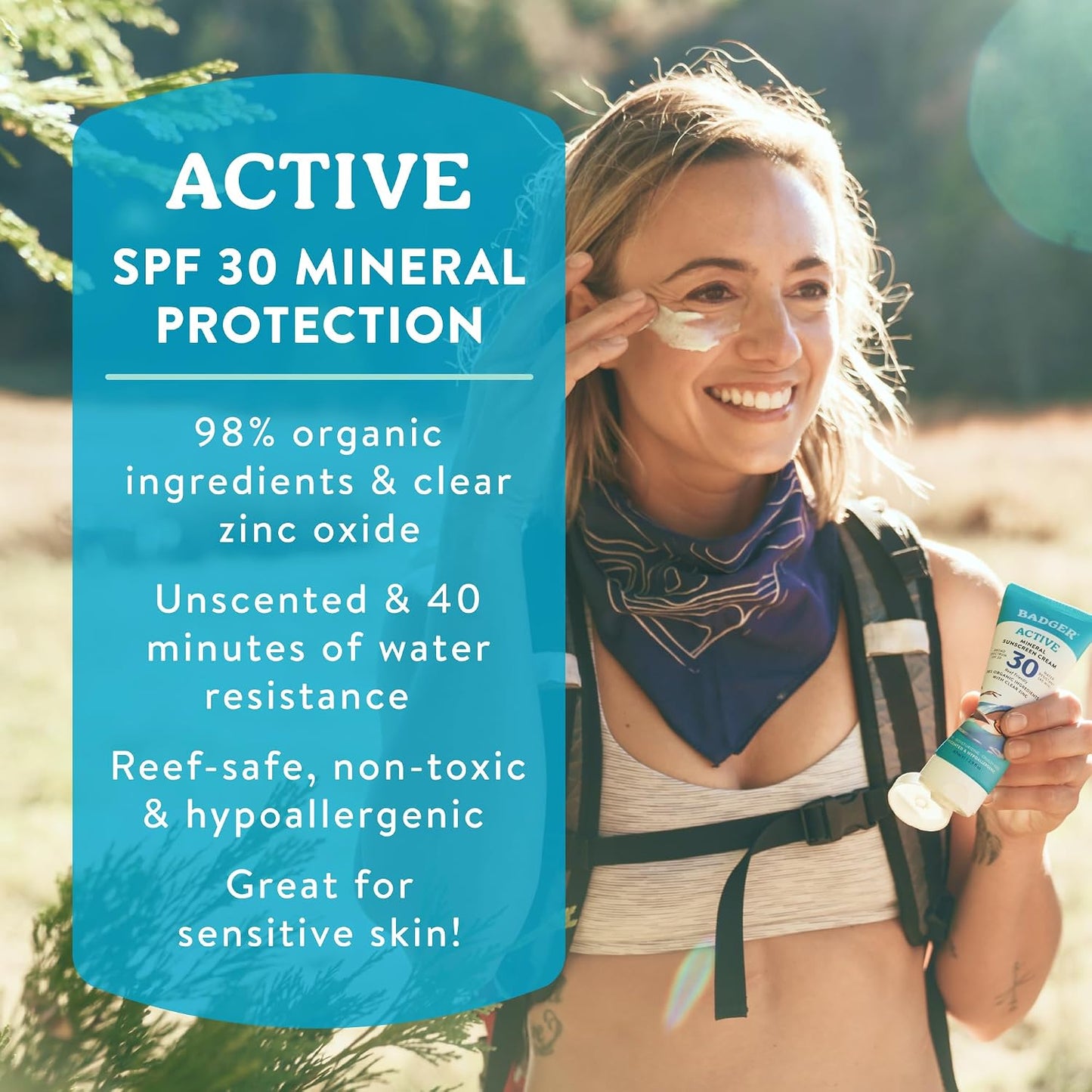 Badger Mineral Sunscreen Cream SPF 30, Zinc Oxide Sun Care - 2.9 fl oz