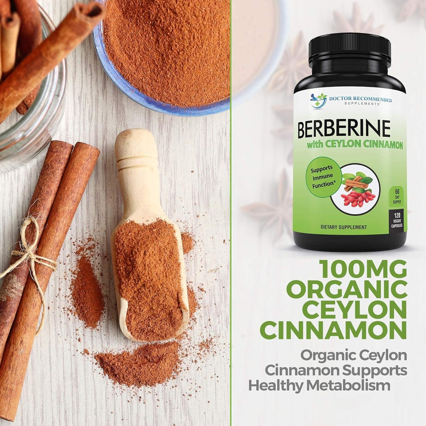 Berberine with Ceylon Cinnamon 120 Veggie Capsules