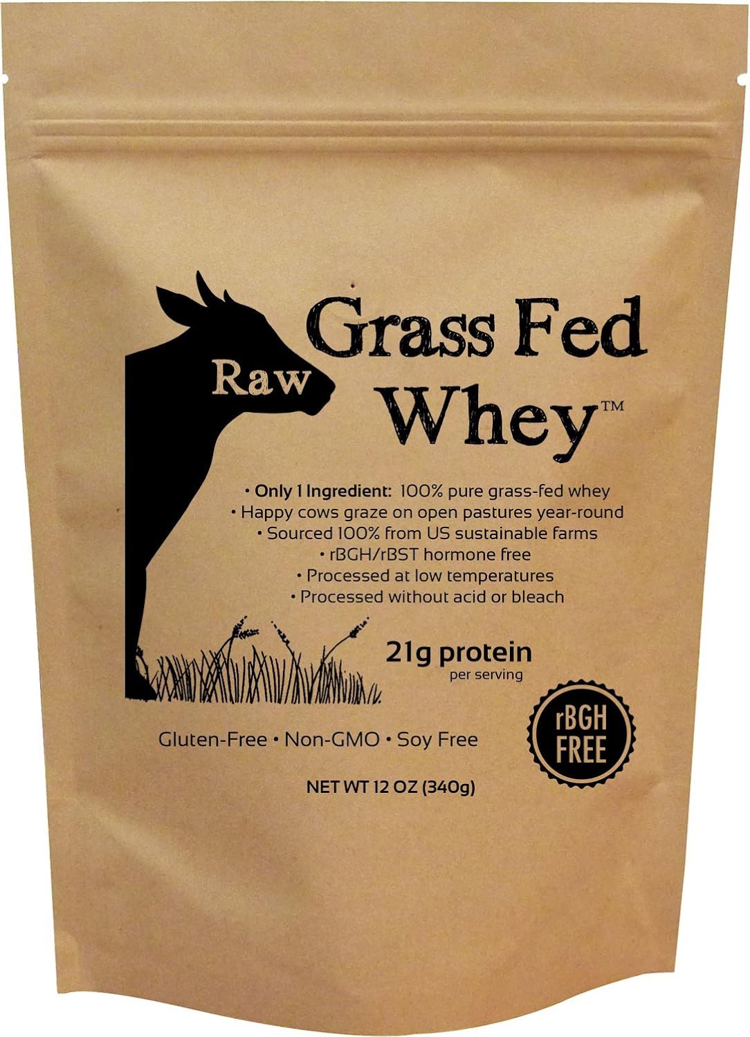 Raw Grass Fed Whey - Happy Healthy Cows, COLD PROCESSED Undenatured 12 OZ