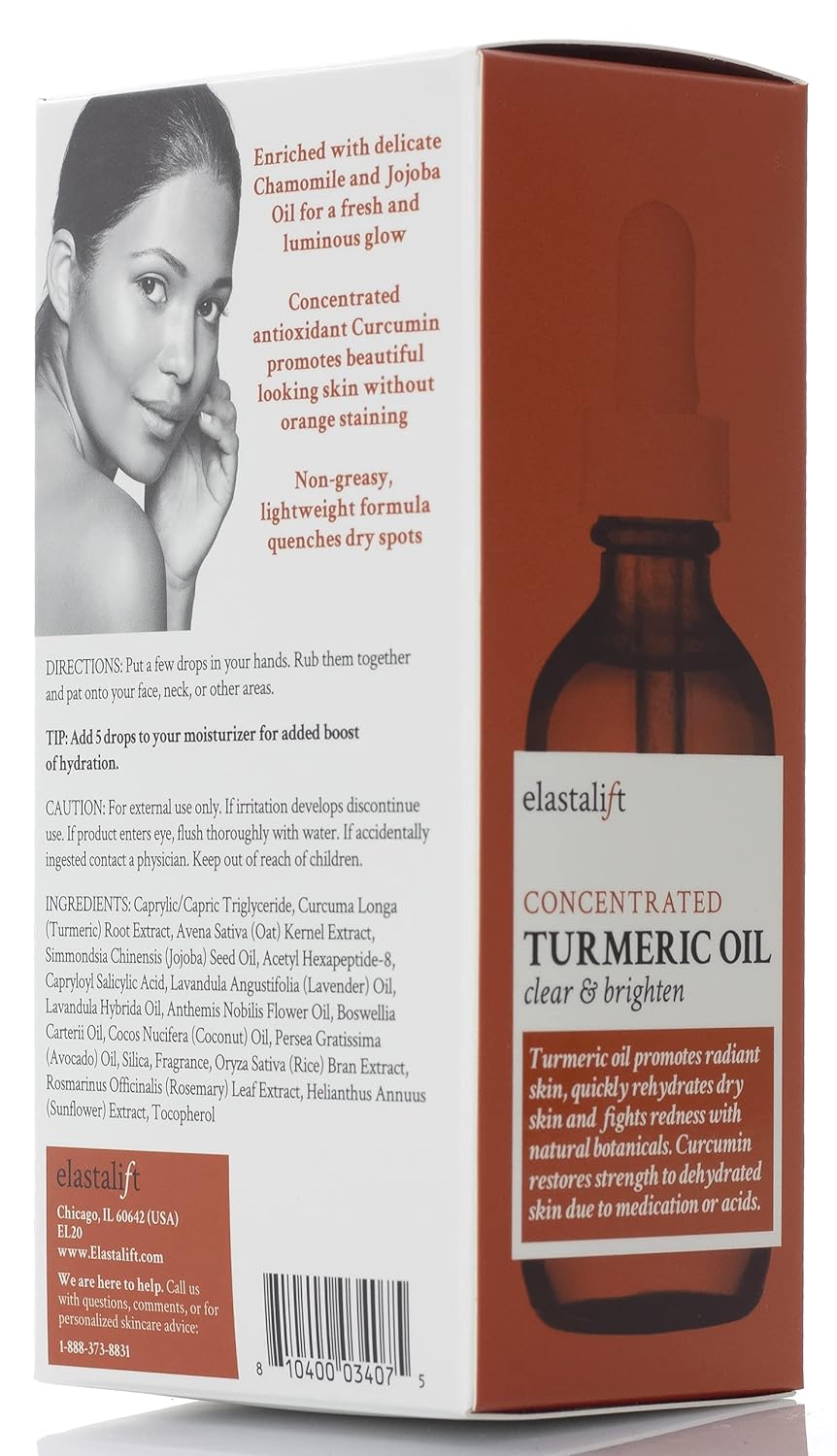 Elastalift Turmeric Oil Facial Skin Care Serum For Face. Antioxidant Moisturizer