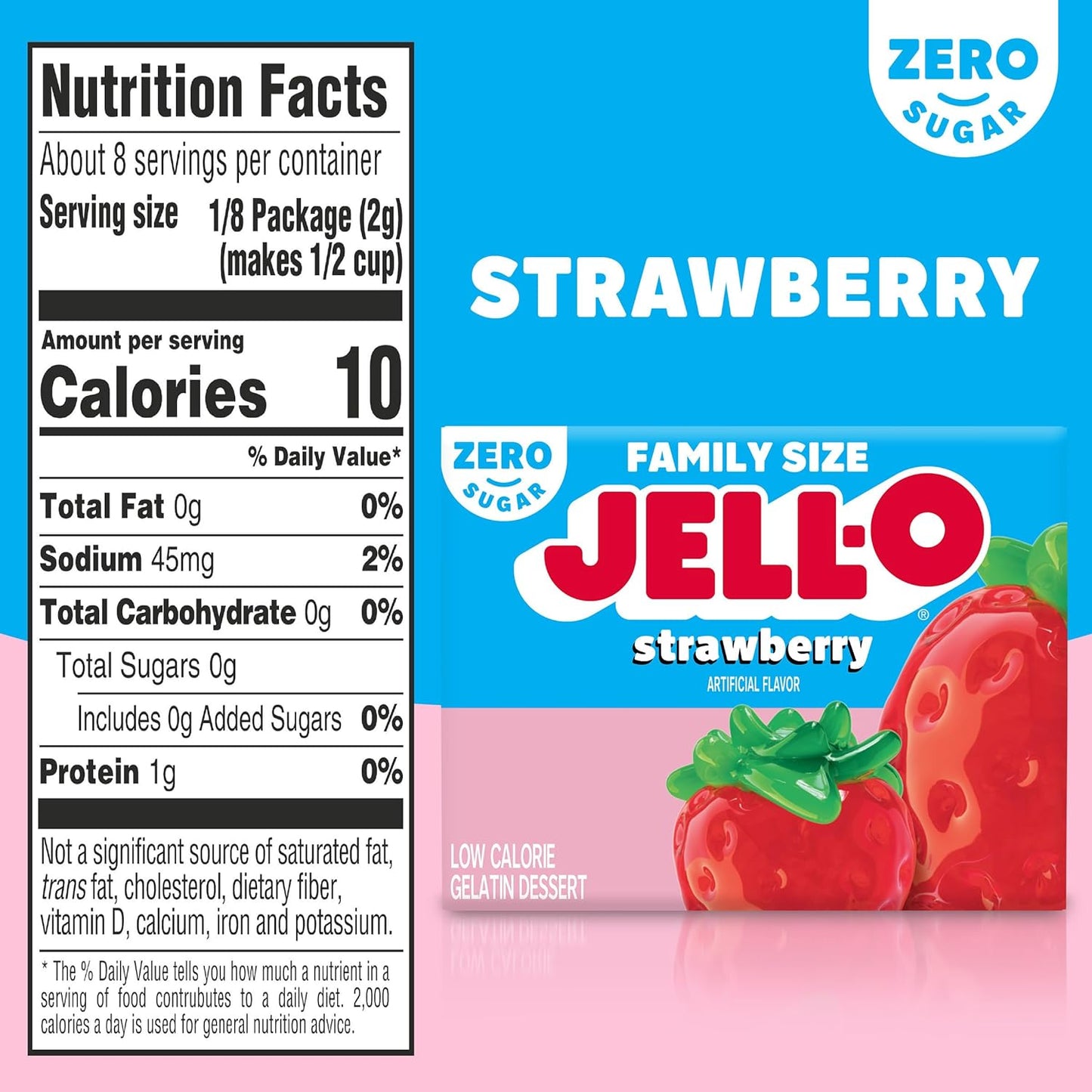 Jell-O Strawberry Sugar Free Gelatin Dessert Mix, 0.6 Ounce (Pack of 24)