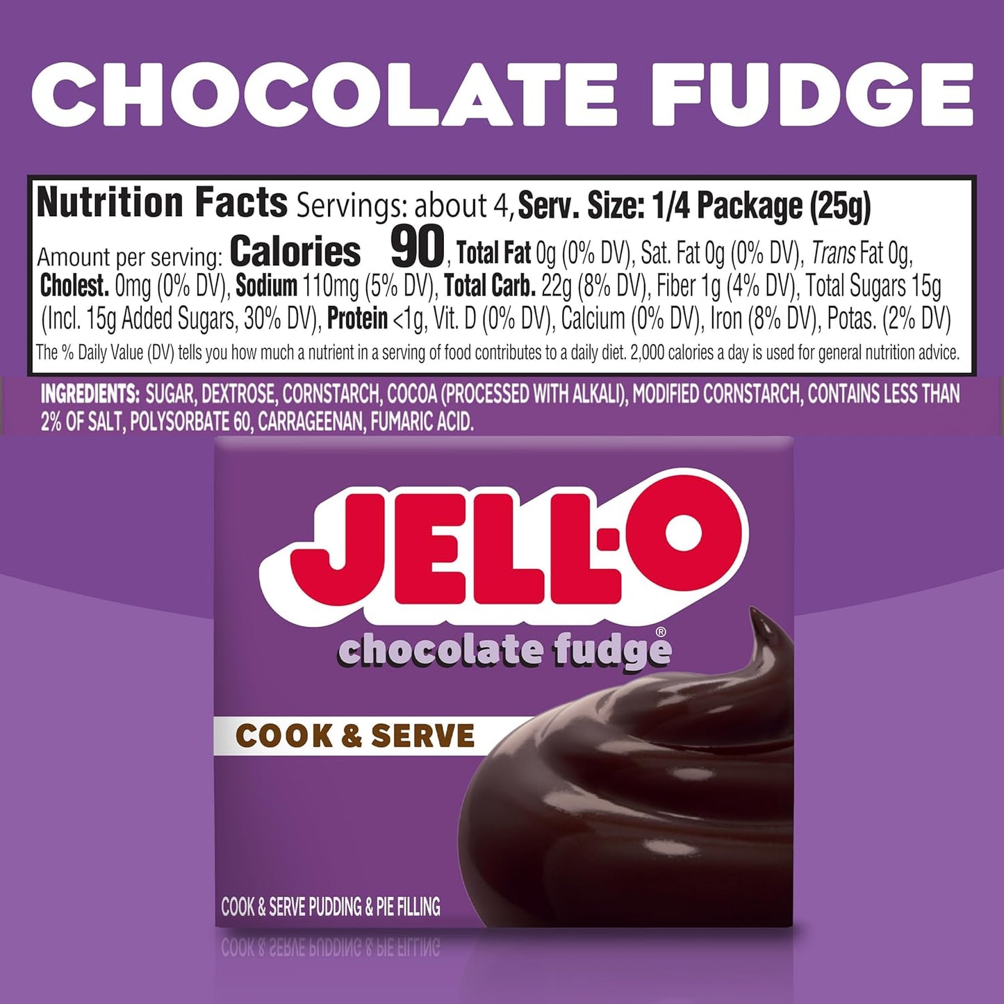 Jell-O Chocolate Fudge Cook & Serve Pudding & Pie Filling 3.4-Oz (Pack of 4)