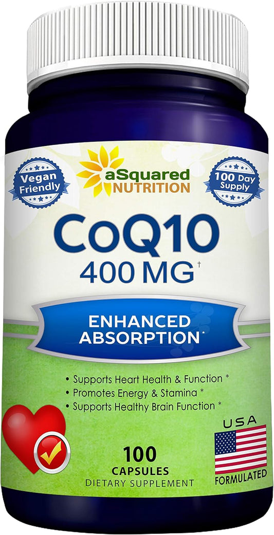 aSquared Nutrition CoQ10 400mg Max Strength, 100 Veggie Capsules