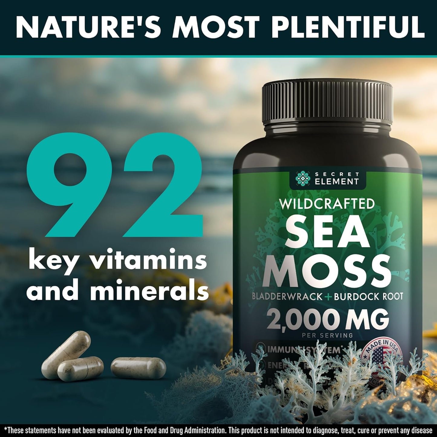 Sea Moss Capsules  - Superfood Sea Moss Supplements w/Raw Sea Moss Powder - 120 count