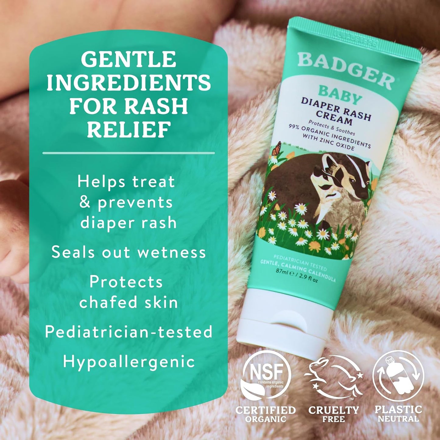 Badger Baby Diaper Rash Cream - 2.9 fl oz
