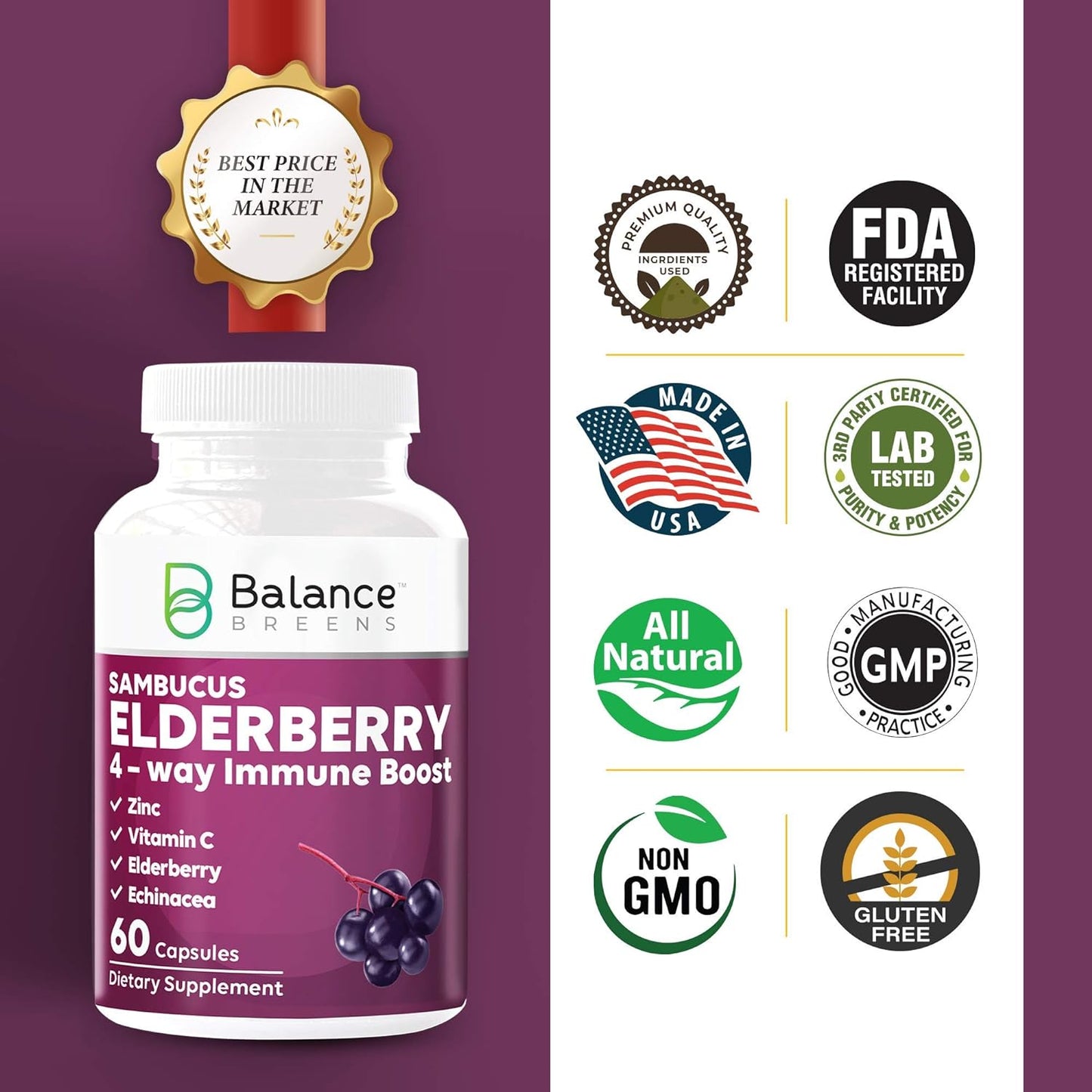 Balance Breens Sambucus Elderberry Extract 60 Count