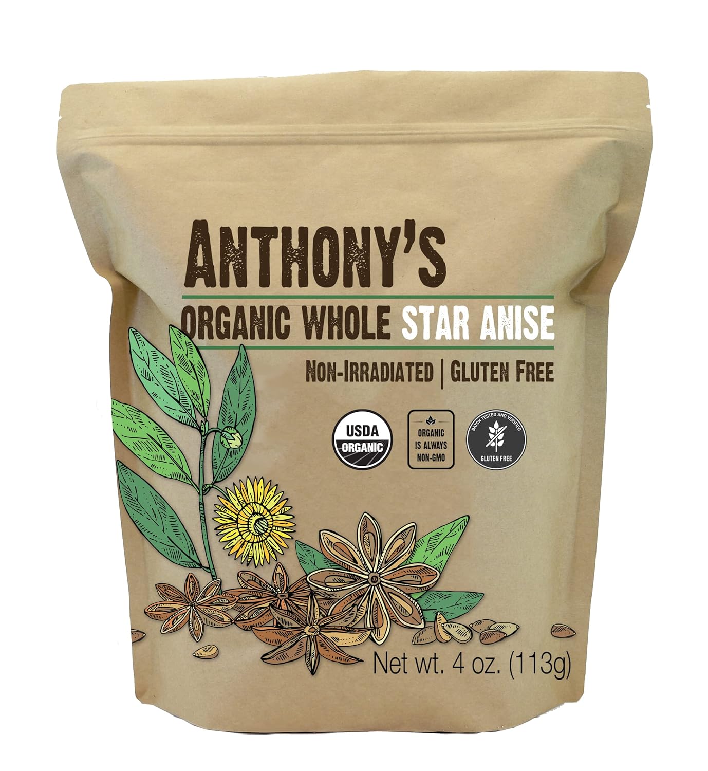 Anthony's Organic Whole Star Anise, 4 oz