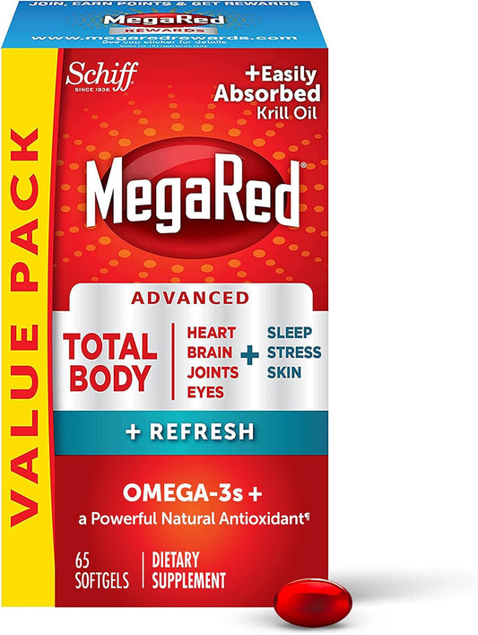 Megared Omega-3 Blend Total Body + Refresh 500mg Softgels, (65 Count in a Bottle)