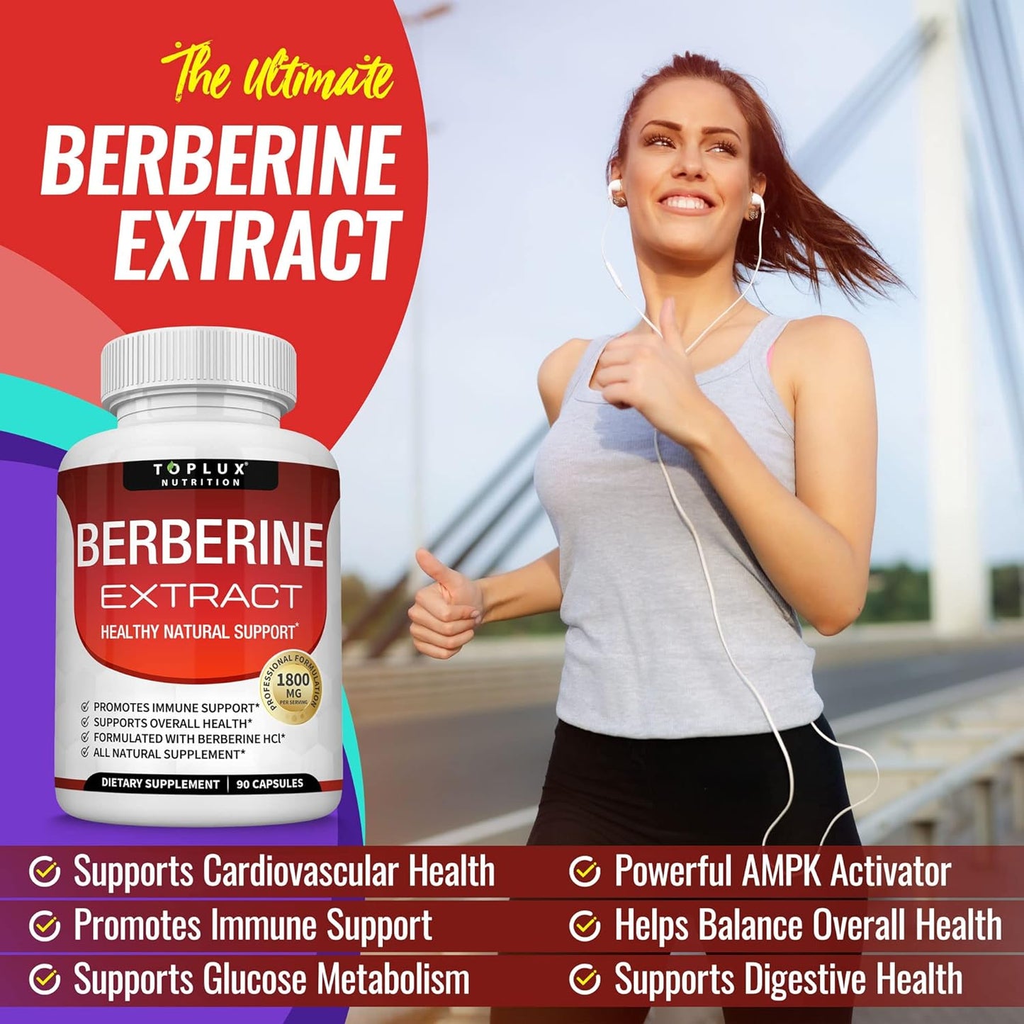 Toplux Berberine Extract Berberine HCl Complex 90 Capsules