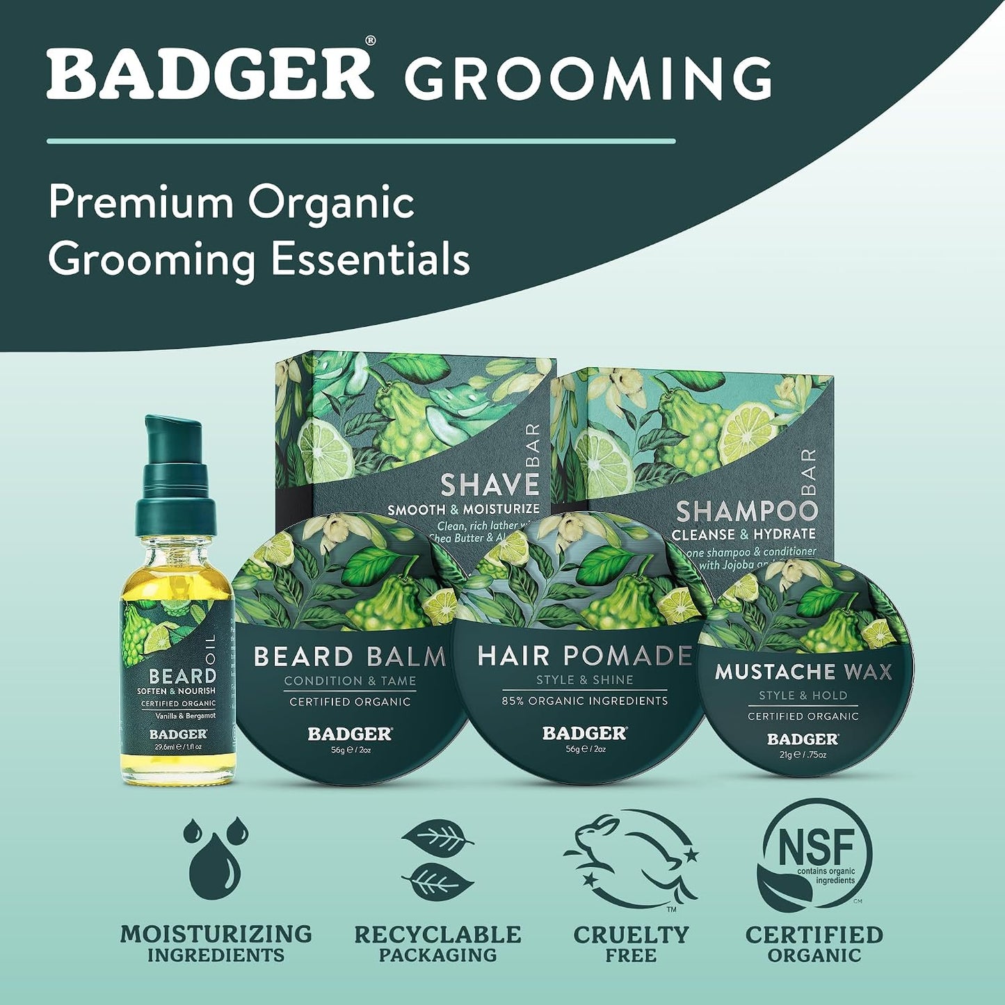 Badger Hair Pomade for Men, Organic -  2 oz Tin, 2-Pack