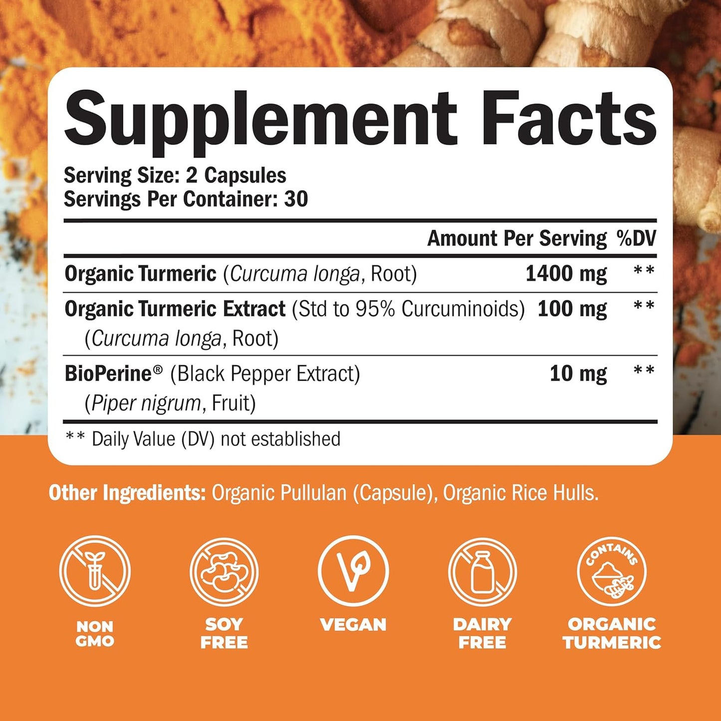 Organic Turmeric Curcumin & Black Pepper, Joint Support Supplement 1400mg 60 capsules