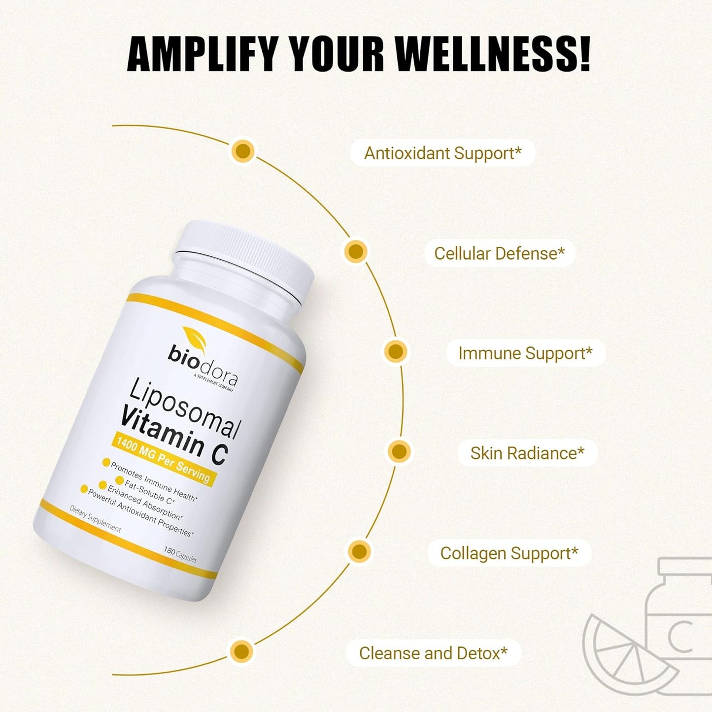 Biodora Liposomal Vitamin C, Healthy Immune System,180 Capsules