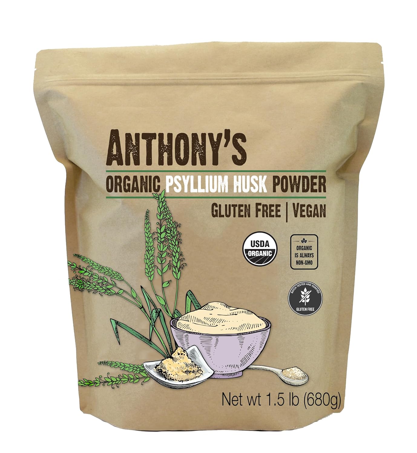 Anthony's Organic Psyllium Husk Powder, 1.5 lb