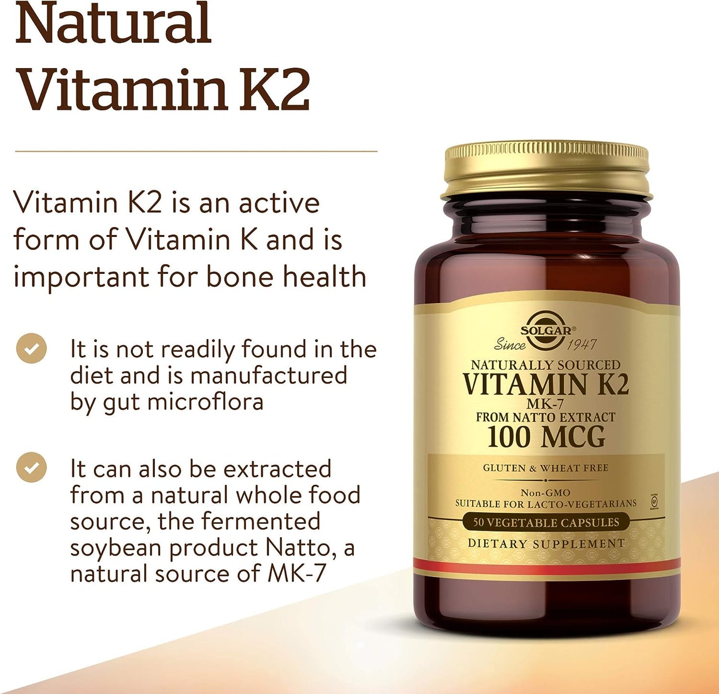 Solgar Vitamin K2 (MK-7) 100mcg,50 Vegetable Capsules