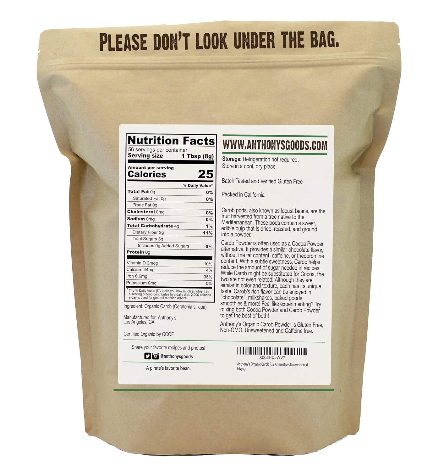 Anthony's Organic Carob Powder, 1 lb