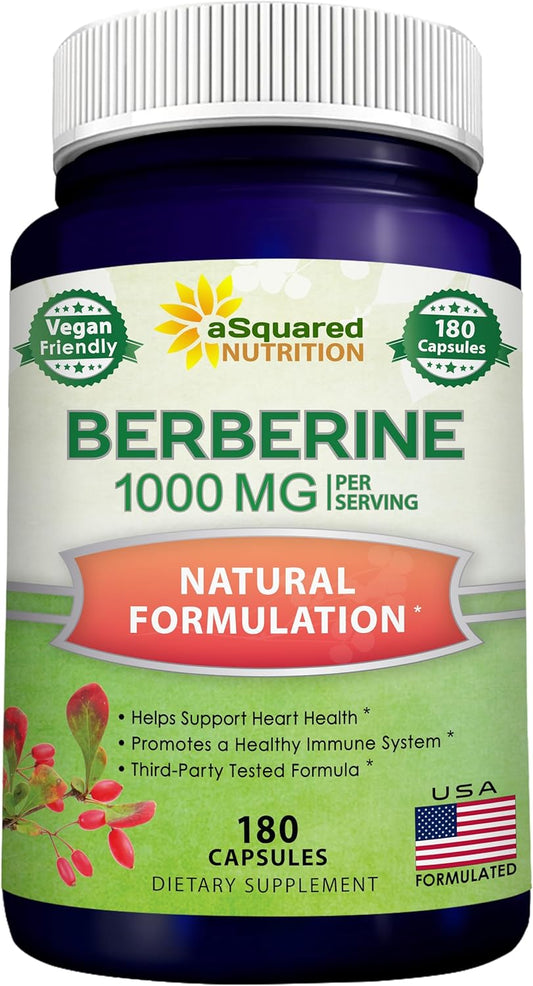 aSquared Nutrition Pure Berberine 1000mg Supplement - 180 Veggie Capsules