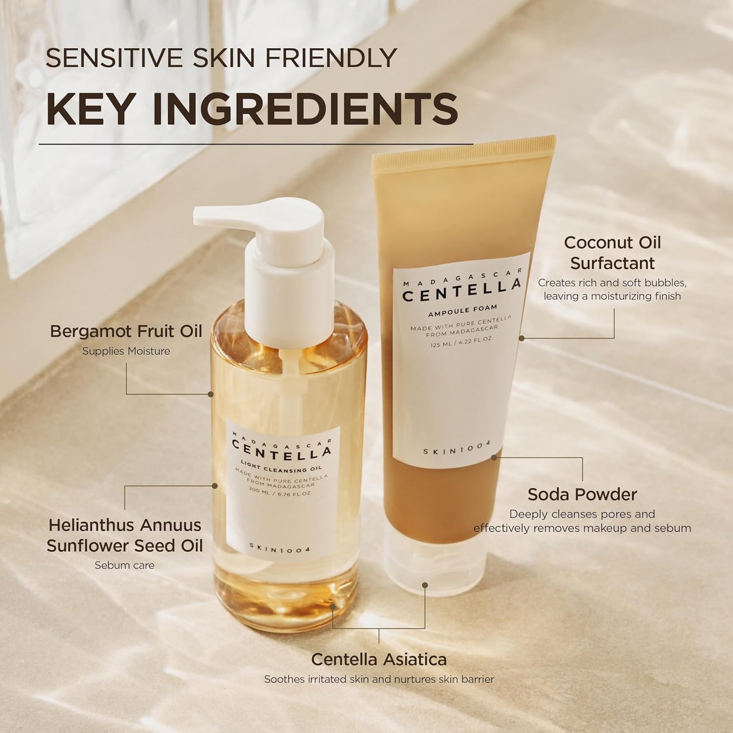 SKIN1004 Centella Double Cleansing Duo, Cleansing Oil 6.76 fl.oz & Ampoule Foam Cleanser 4.23 fl.oz