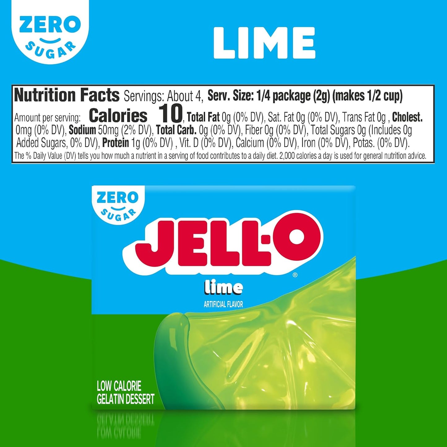 Jell-O Lime Artificially Flavored Gelatin Dessert Mix, 0.3 oz Box (4 Pack)