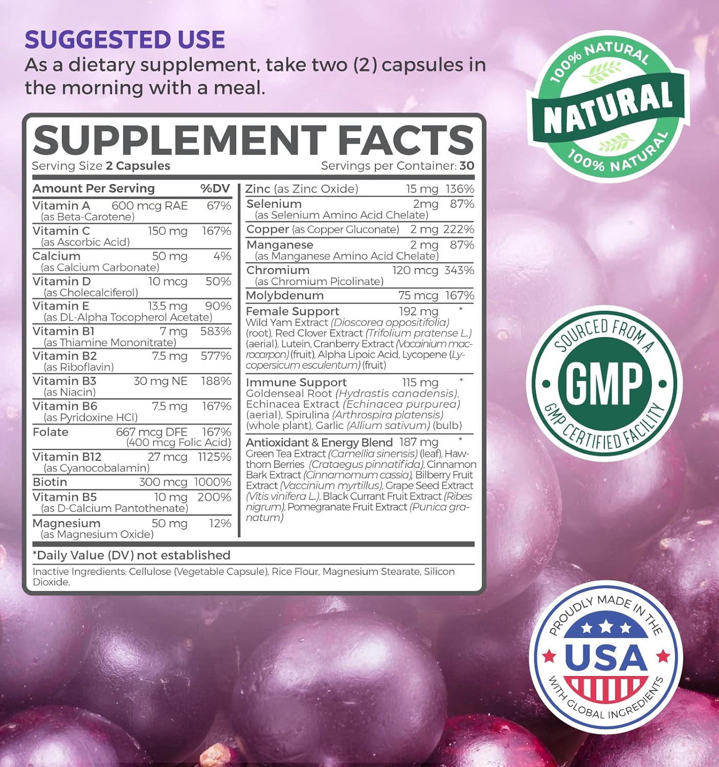 Multivitamin for Women  Daily Womens Multivitamin + Multi Mineral for Energy Boost - 60 Capsules