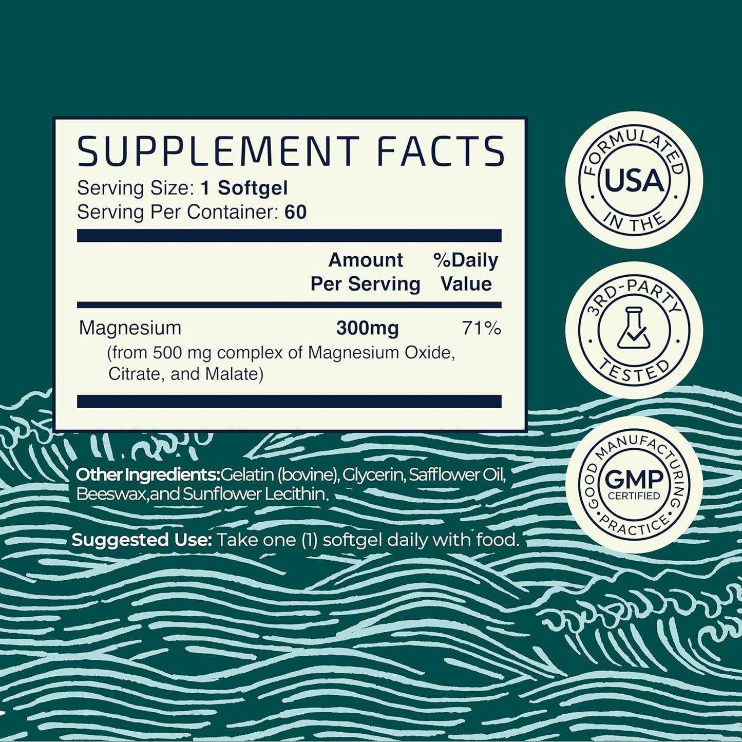 Triple Magnesium Softgels Citrate, Malate, & Oxide  Highly Absorbable 60 count