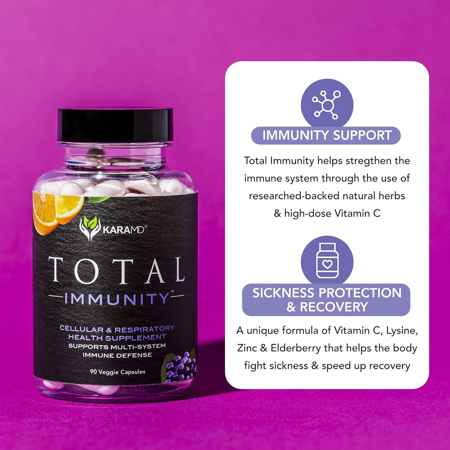 KaraMD Total Immunity Elderberry & Lysine Defense System Support Supplement 90 Tablets