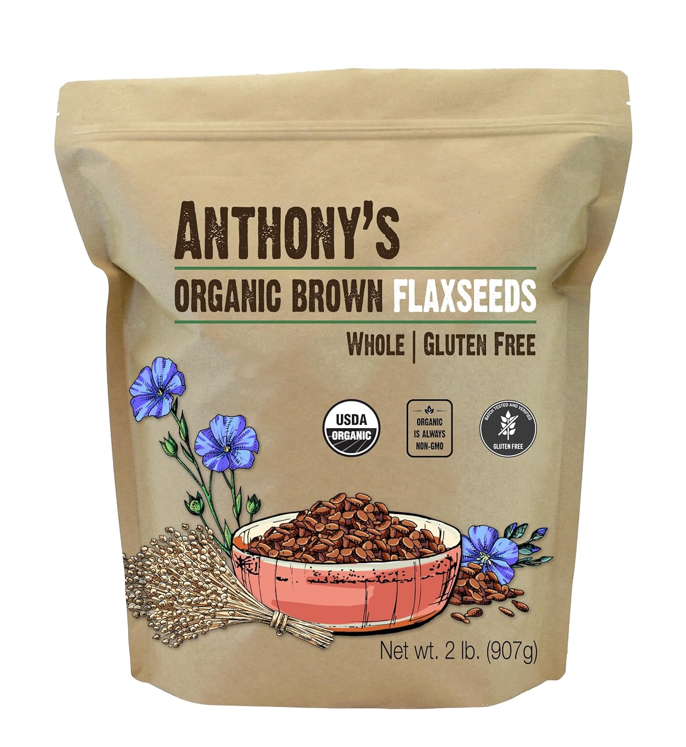 Anthony's Organic Brown Whole Flaxseed, 2 lb