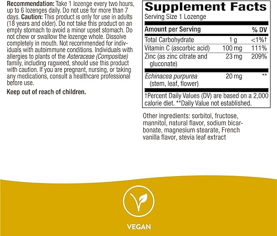 Nature's Way Zinc Lozenges with Vitamin C  Wild Berry Flavored, 60 Lozenges