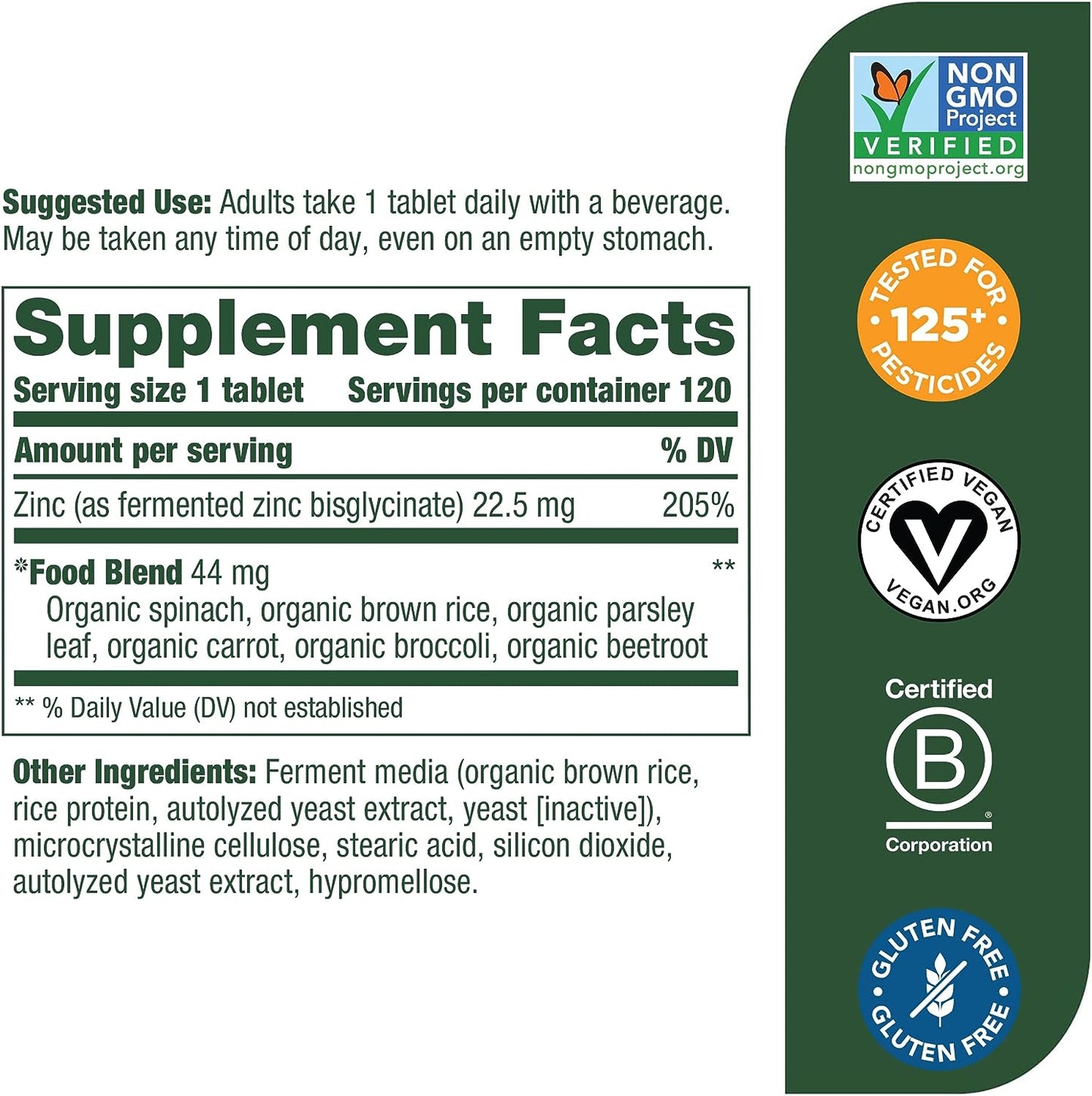 MegaFood Zinc - Immune Support Supplement 120 Tabs