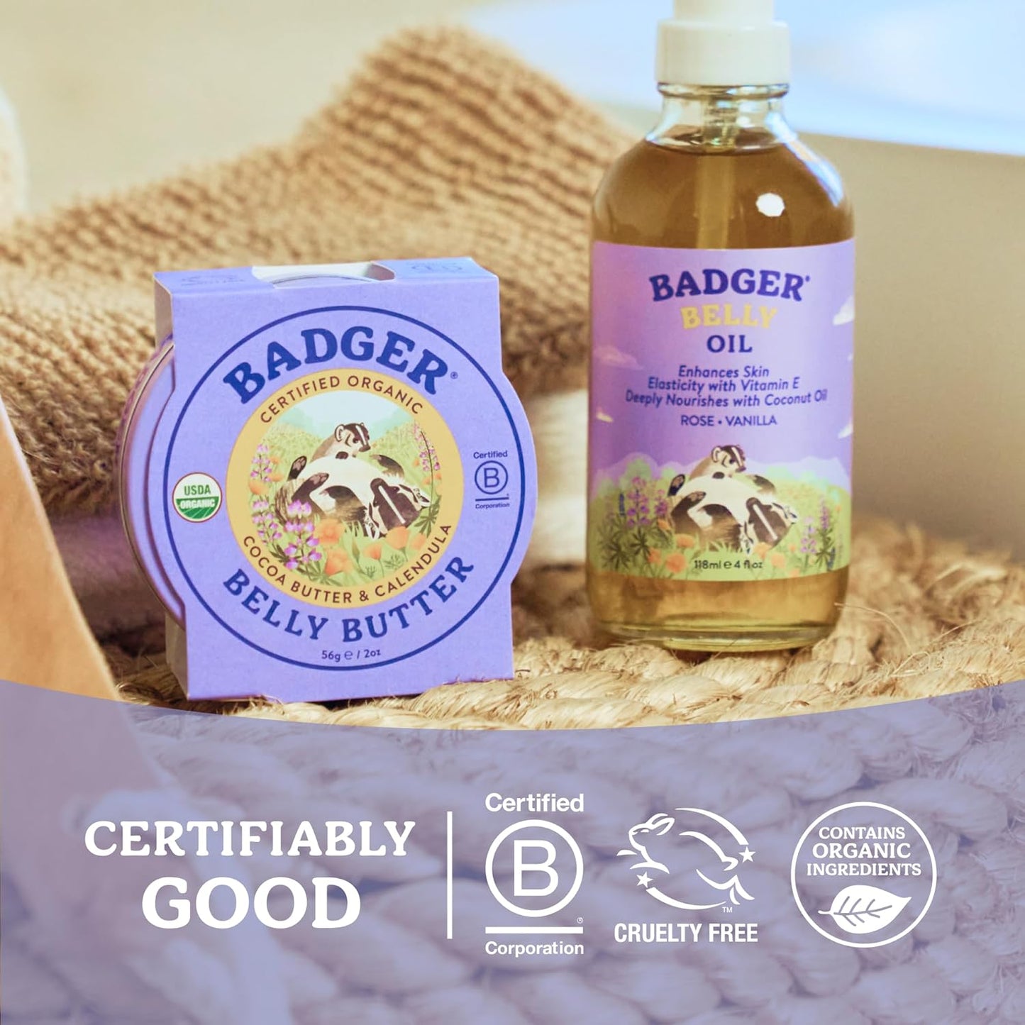 Badger Belly Butter, Organic Stretch Mark Cream - 2 oz Tin