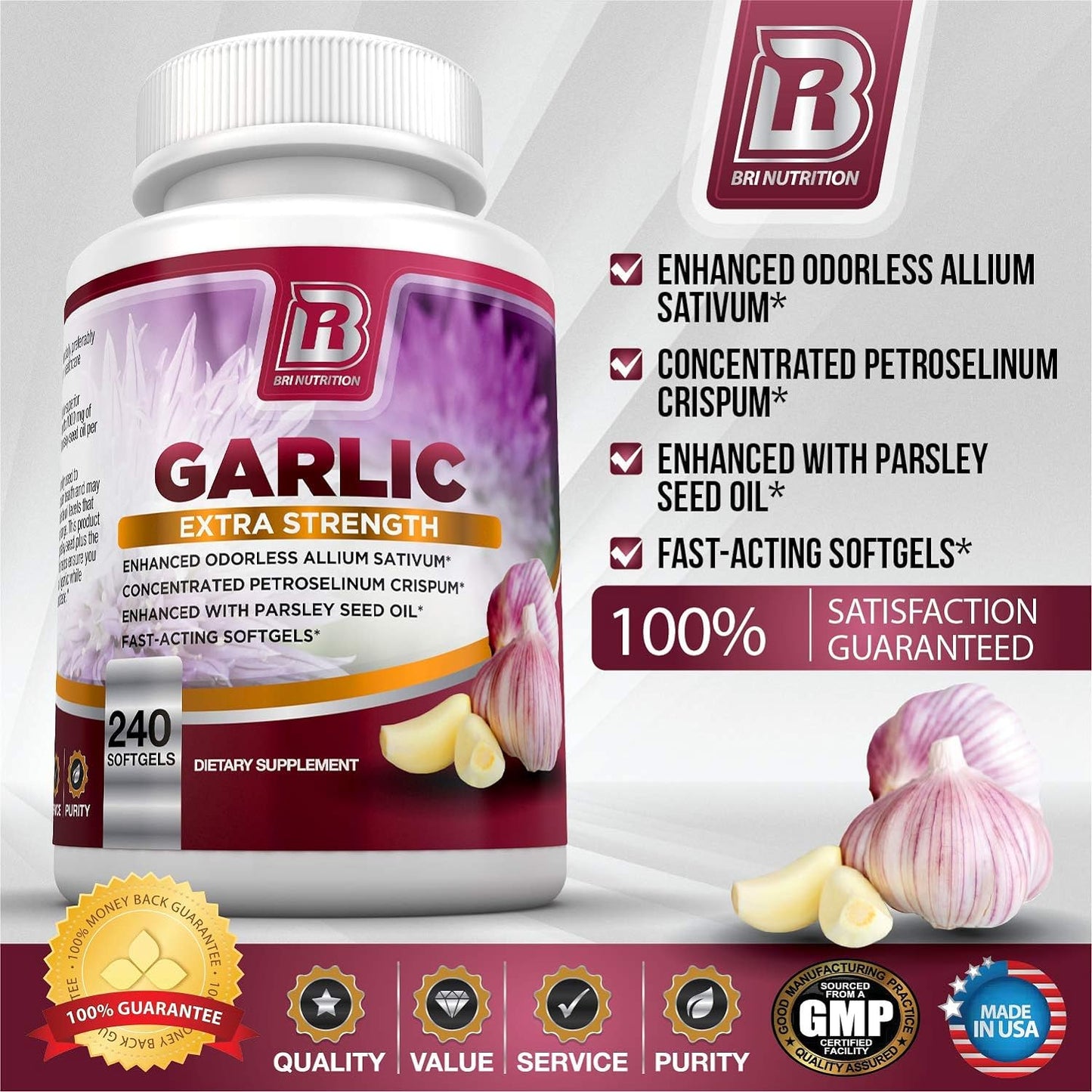 BRI Nutrition Odorless Garlic - 240 Softgels