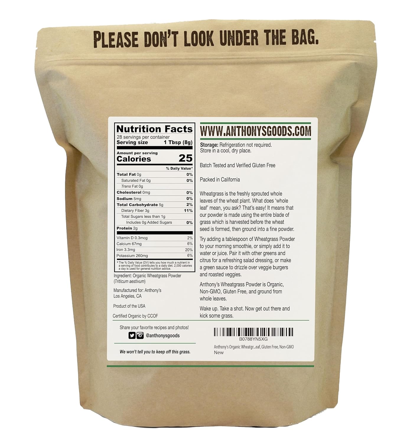 Anthony's Organic Wheatgrass Powder, 8 oz