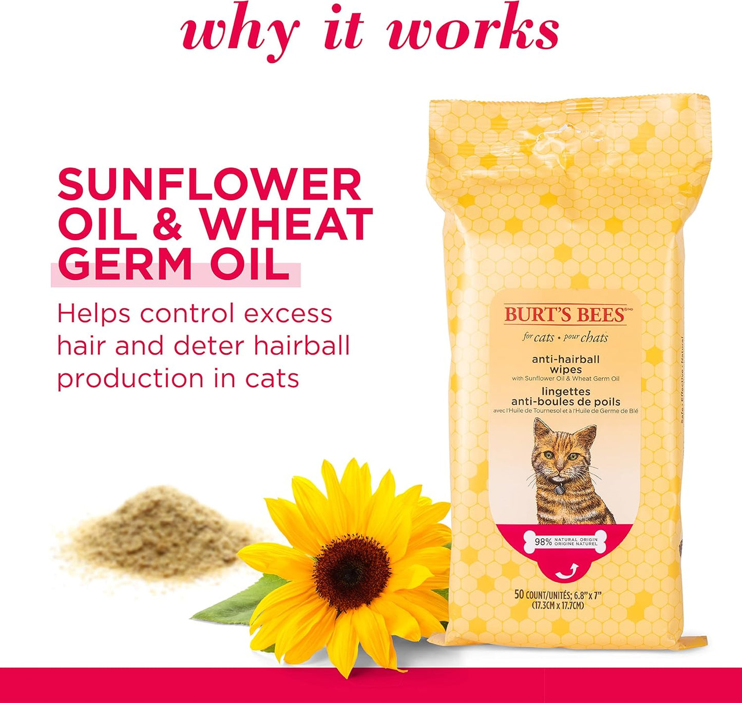 Burt's Bees for Pets Anti-Hairball Wipes for Cats - 50 Count