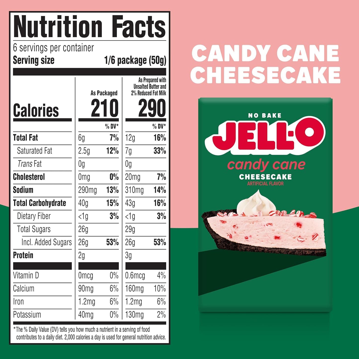 Jell-O No Bake Candy Cane Cheesecake Artificially Flavored Dessert Kit  - 10.4 oz Box