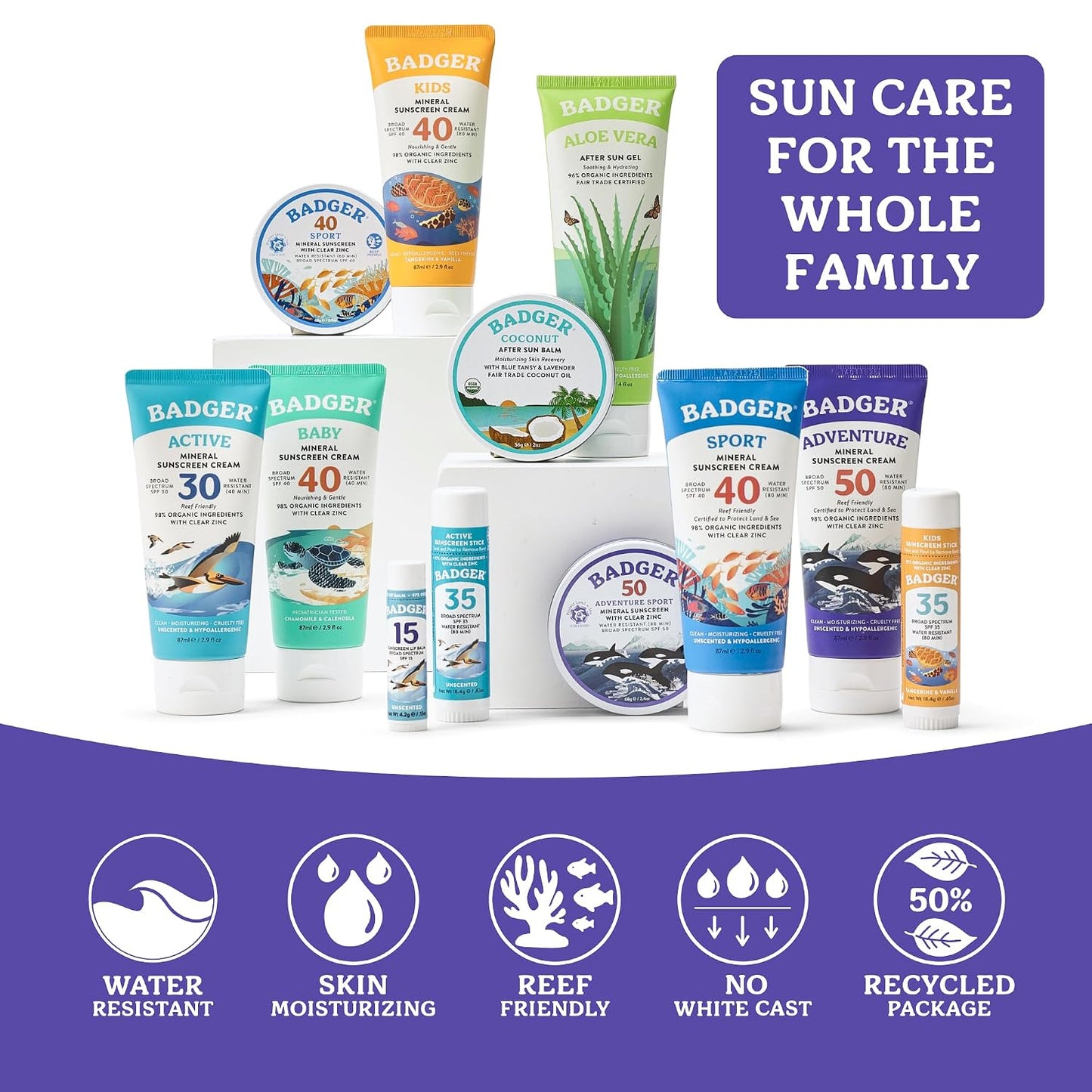 Badger Reef Safe Mineral Sunscreen, SPF 50  - 2.9 fl oz (2 Pack)