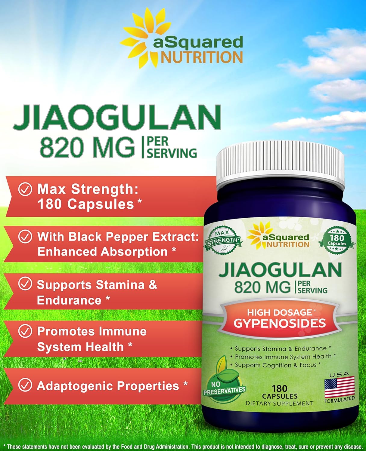 aSquared Nutrition Jiaogulan Supplement-180 Capsules
