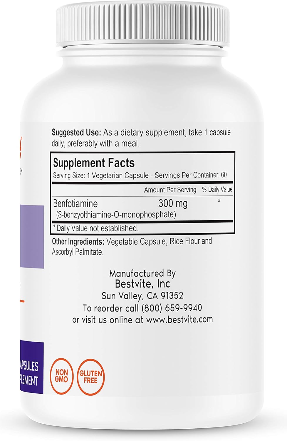 BESTVITE Benfotiamine 300mg (60 Vegetarian Capsules)