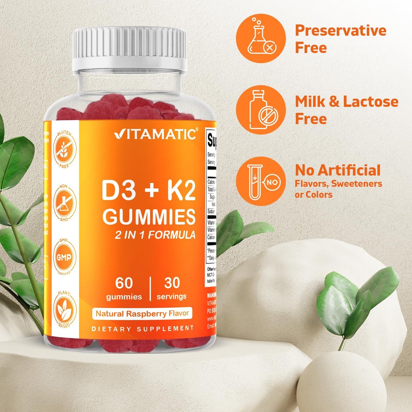Vitamatic Vitamin D3 + K2 Gummies – 60 Count