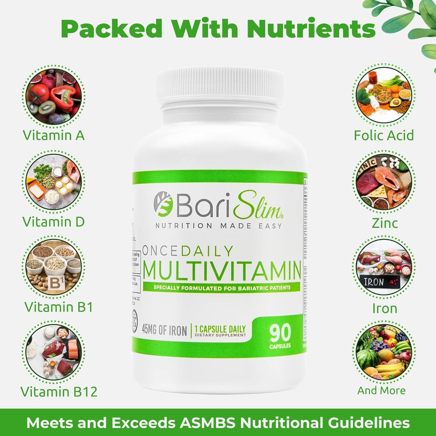 BariSlim Once Daily Bariatric Multivitamin Capsule 45mg of Iron 90 count