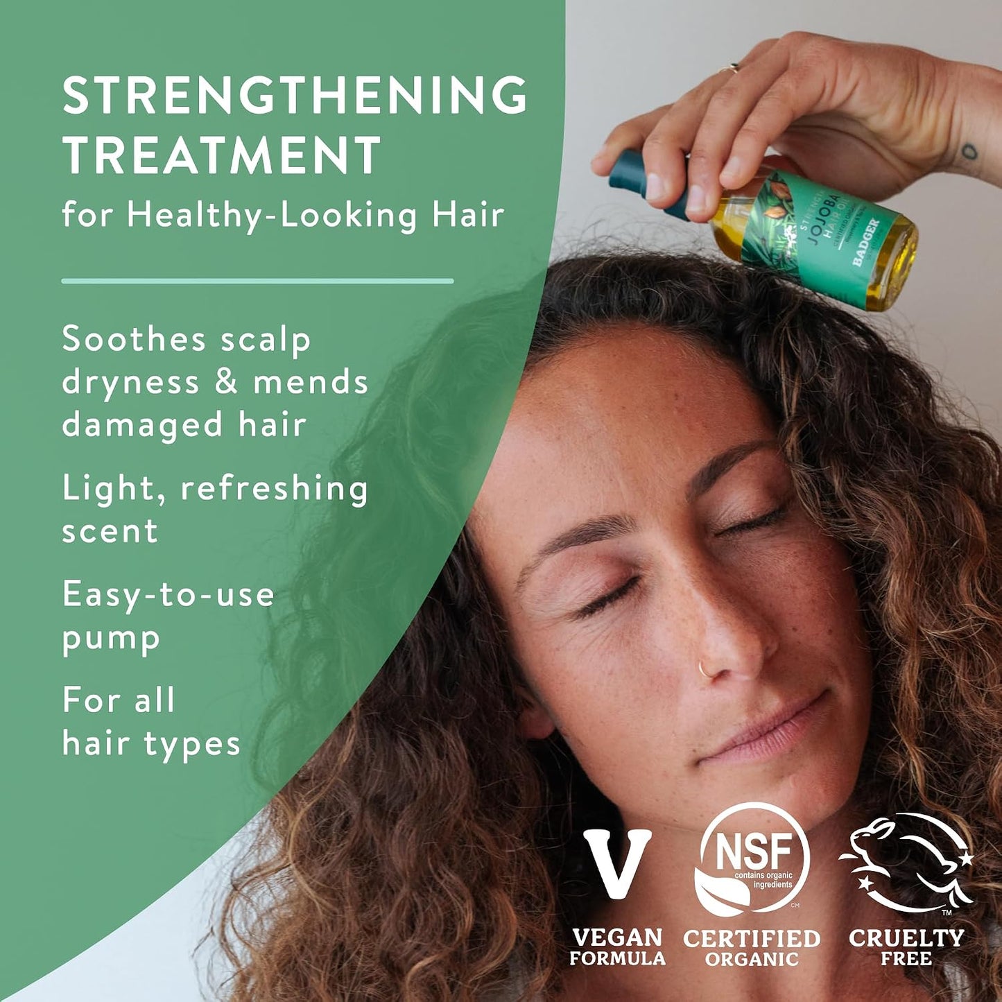 Badger Organic Jojoba Hair Oil & Dry Scalp Treatment - 2 fl oz Glass Bottle
