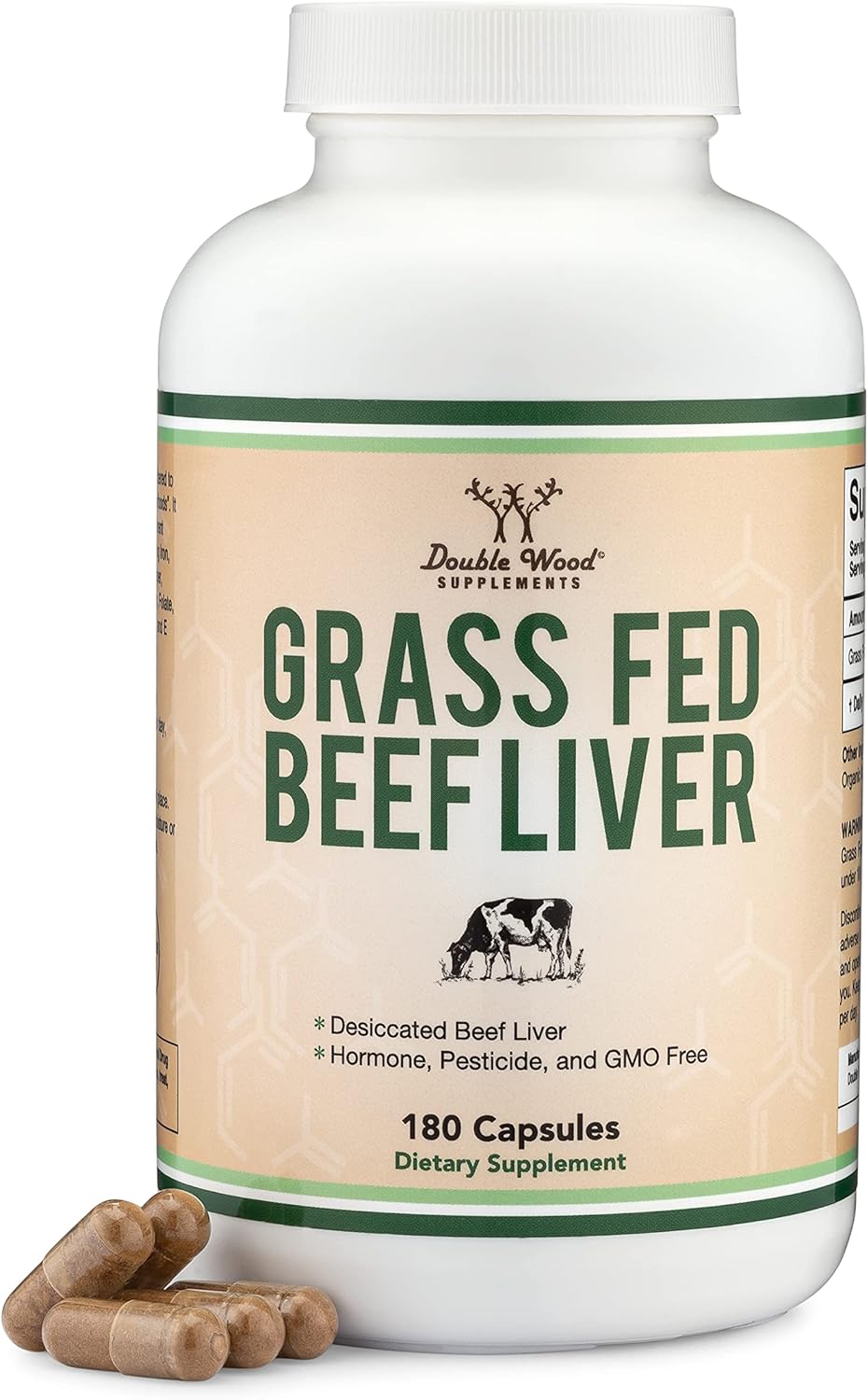 Beef Liver  of Grass Fed, Desiccated Beef Liver per Serving, 180 Capsules