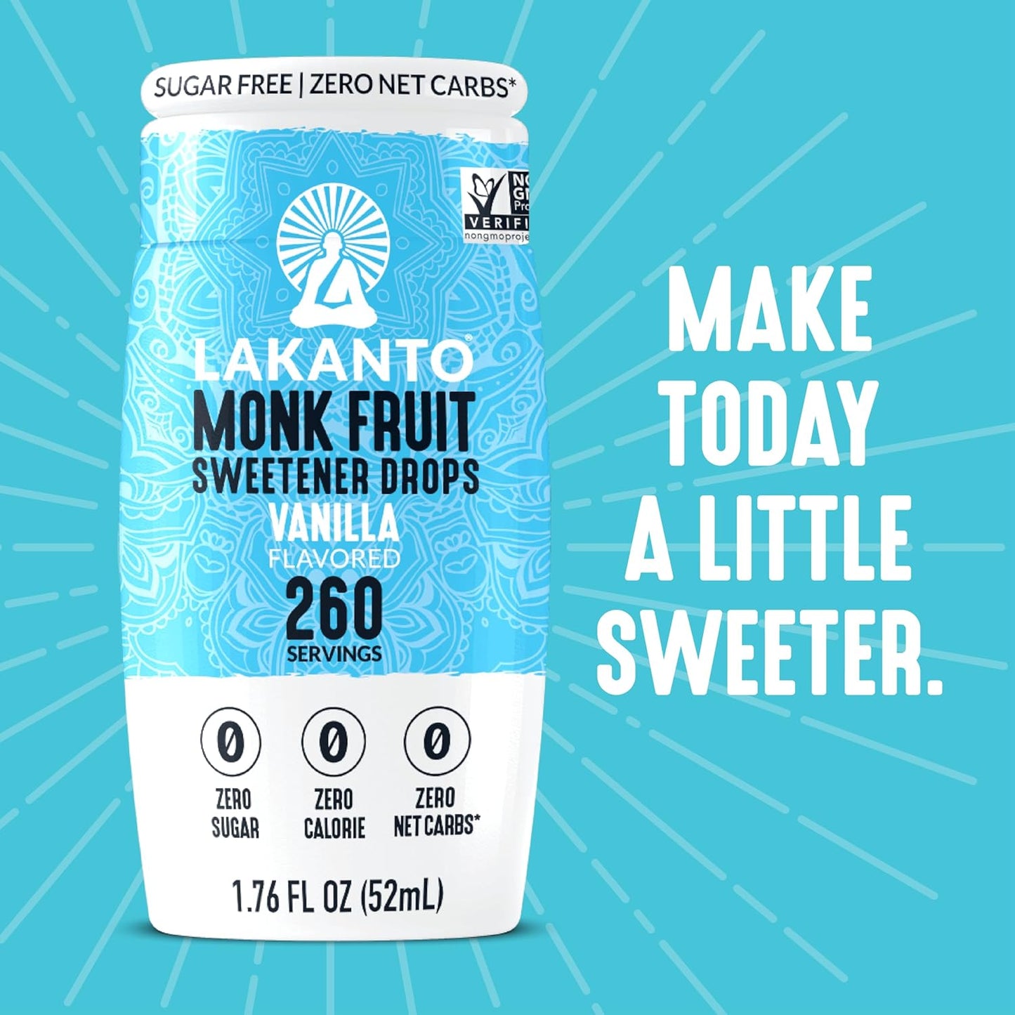 Lakanto Monk Fruit Extract Drops Liquid Sweetener -  Vanilla 1.76 Fl Oz (Pack of 6)