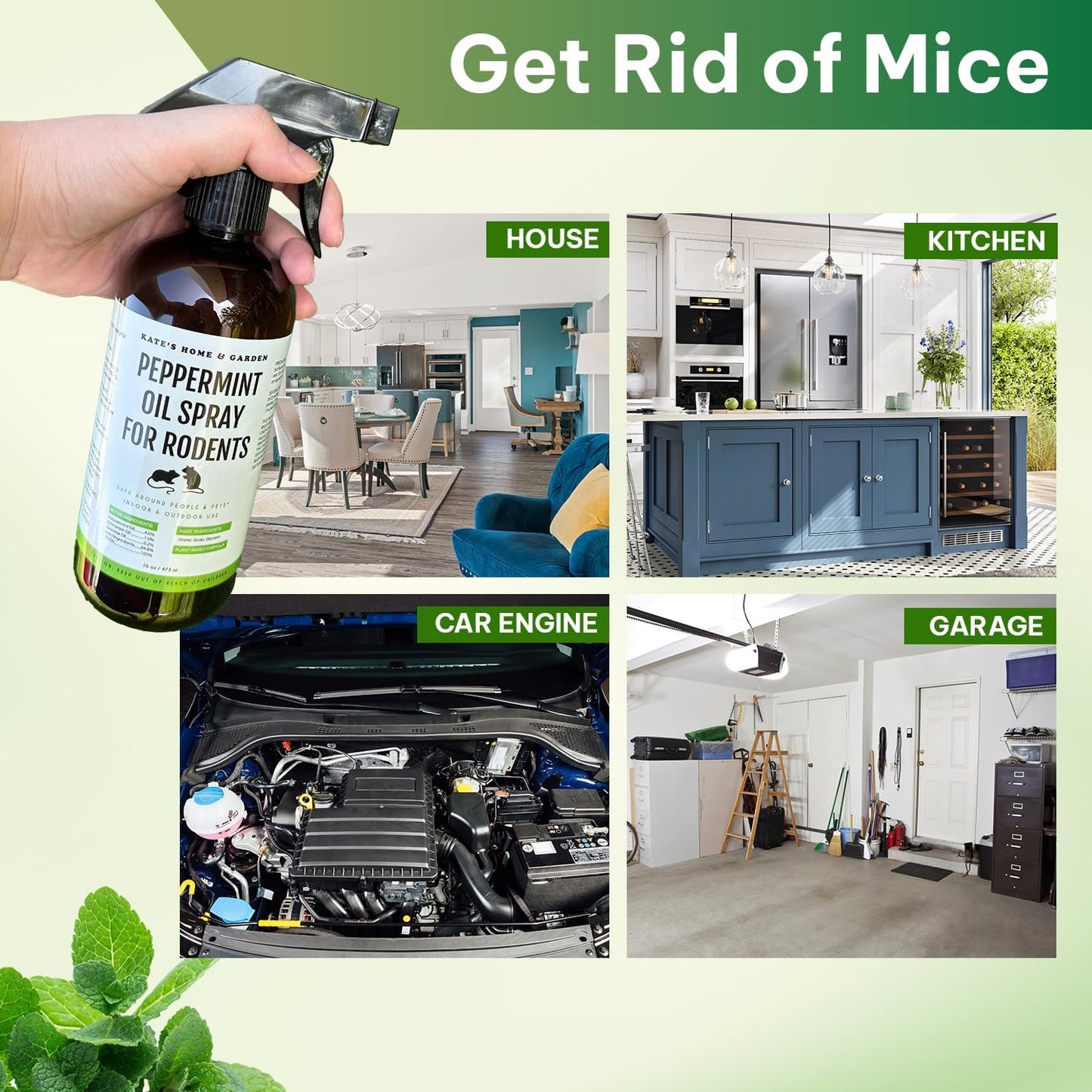 Kate Naturals Peppermint Oil Spray for Rodents - 16oz