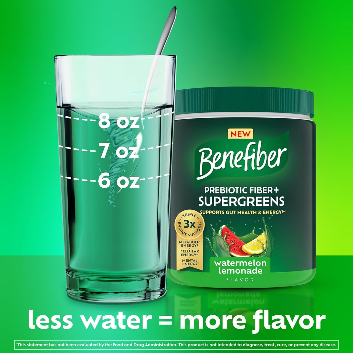 Benefiber Prebiotic Fiber + Supergreens  Watermelon Lemonade Flavor, 8.8 oz