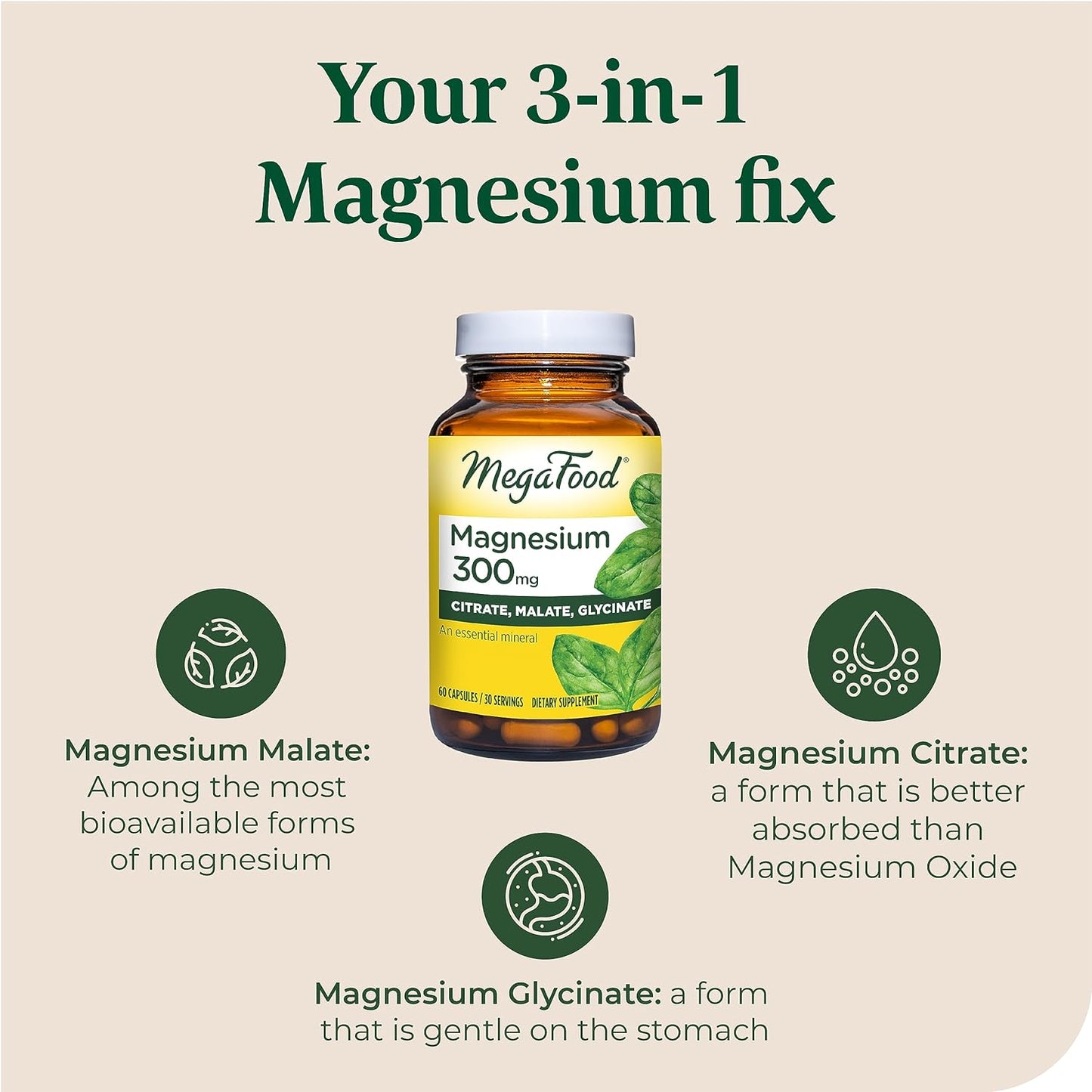 MegaFood Magnesium  - Highly absorbable Blend 60 capsules