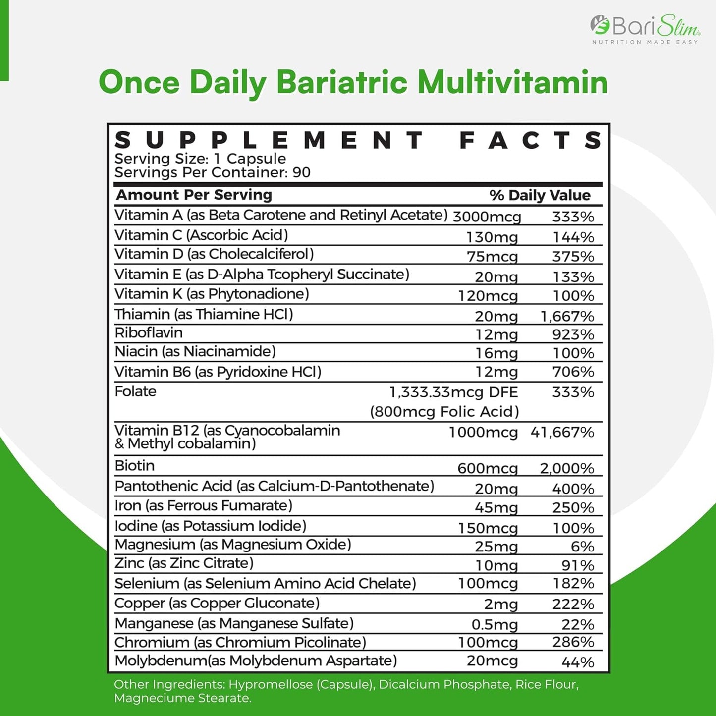 BariSlim Once Daily Bariatric Multivitamin Capsule 45mg of Iron 90 count