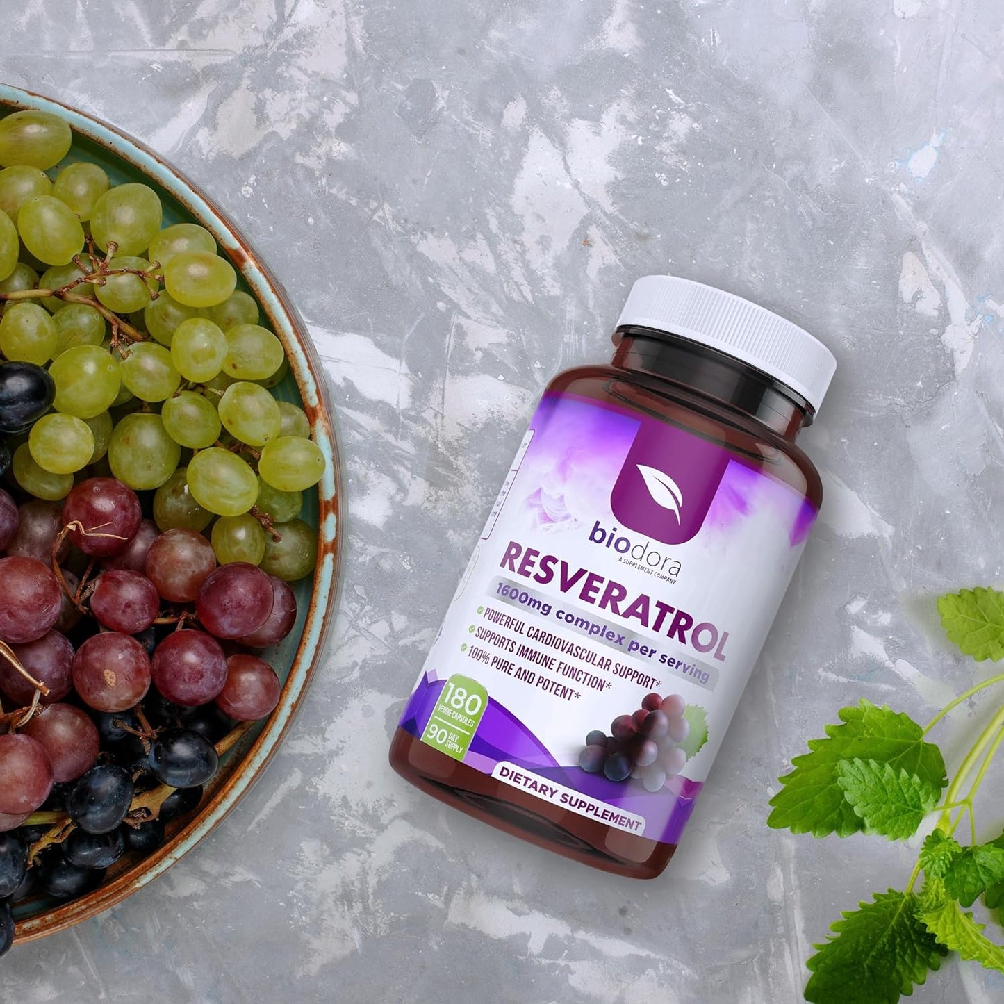 Biodora Resveratrol 1600mg, Trans-Resveratrol Antioxidant  180 Capsules