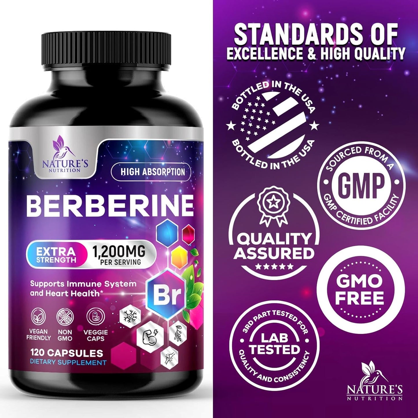 Berberine Supplement 1200mg, High Absorption Berberine -120 capsules
