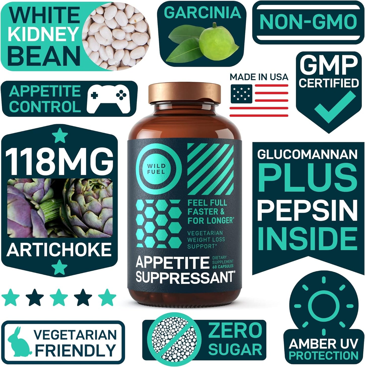Appetite Suppressant for Weight Loss, Hunger Suppressant -60 capsules